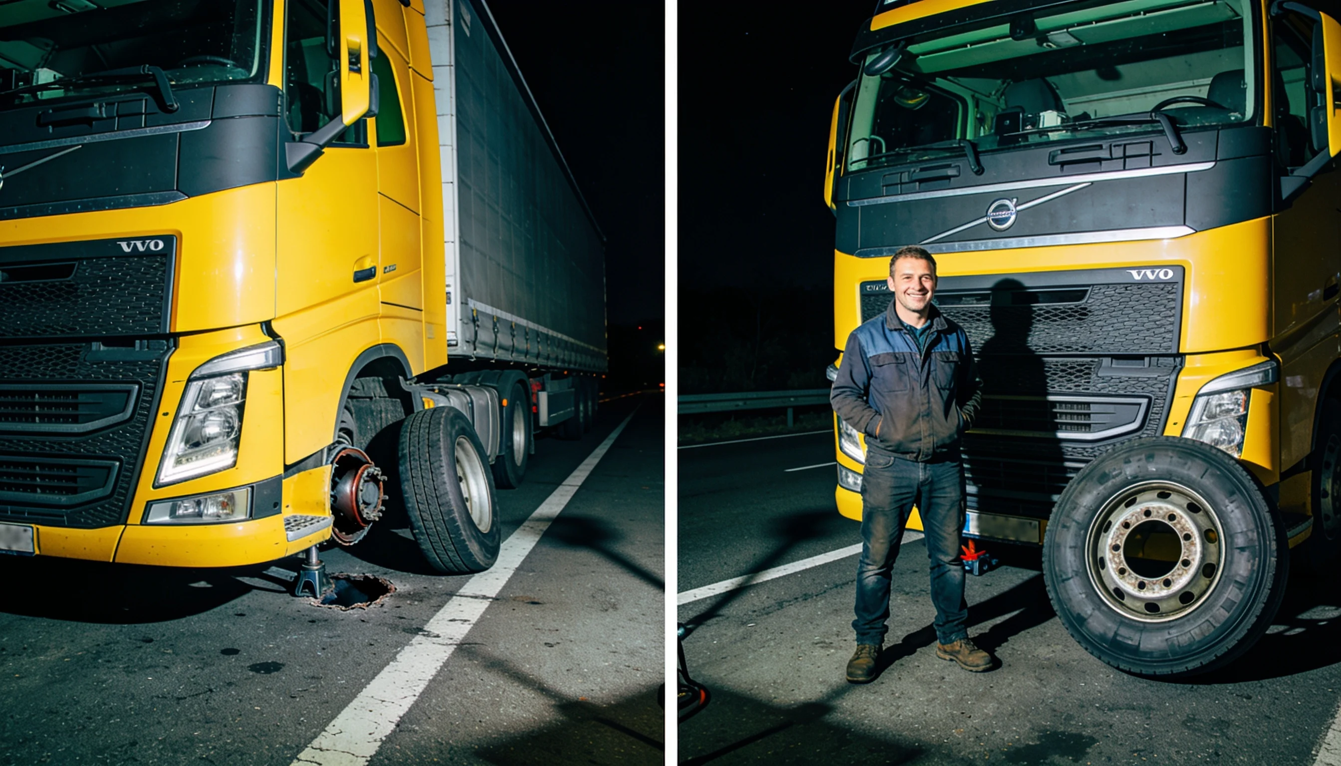 Intervention dépannage poids lourd sur autoroute en Loire-Atlantique - avant et après intervention